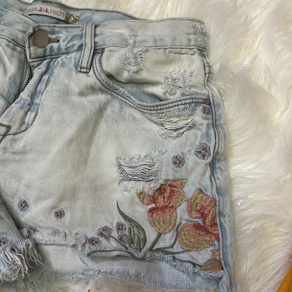 Floral Light Blue Denim Jean Shorts - Picture 6 of 8